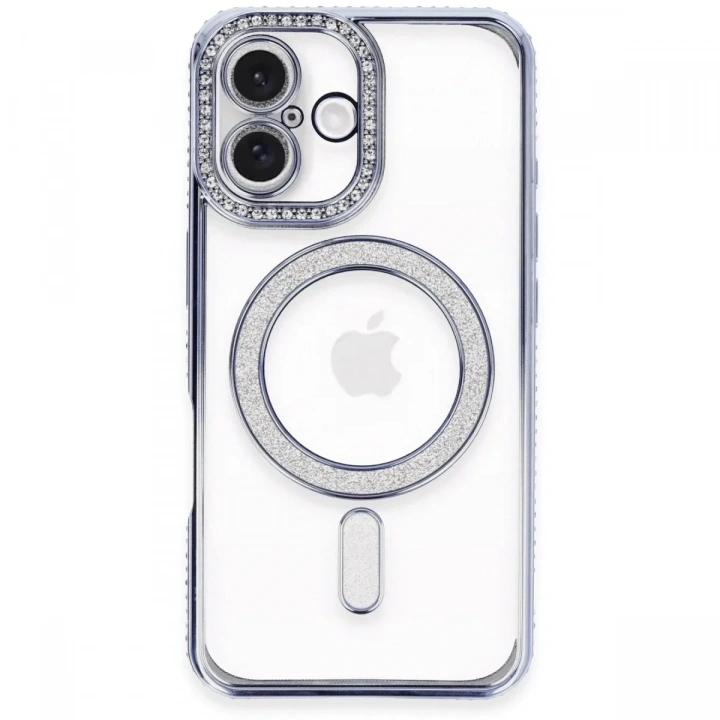 Mey İthalat®  iPhone 16 Plus Kılıf Joke Simli Magneticsafe Kılıf - Mavi