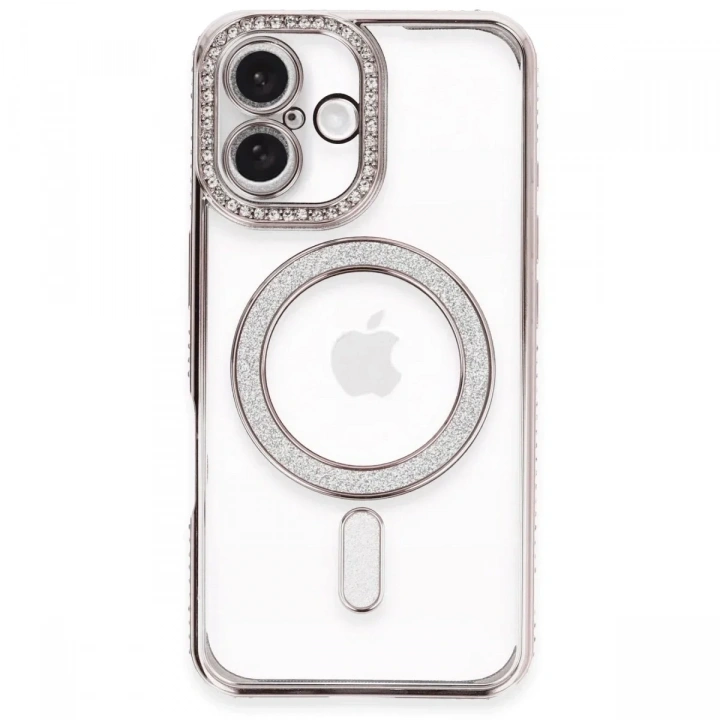 Mey İthalat®  iPhone 16 Plus Kılıf Joke Simli Magneticsafe Kılıf - Pembe