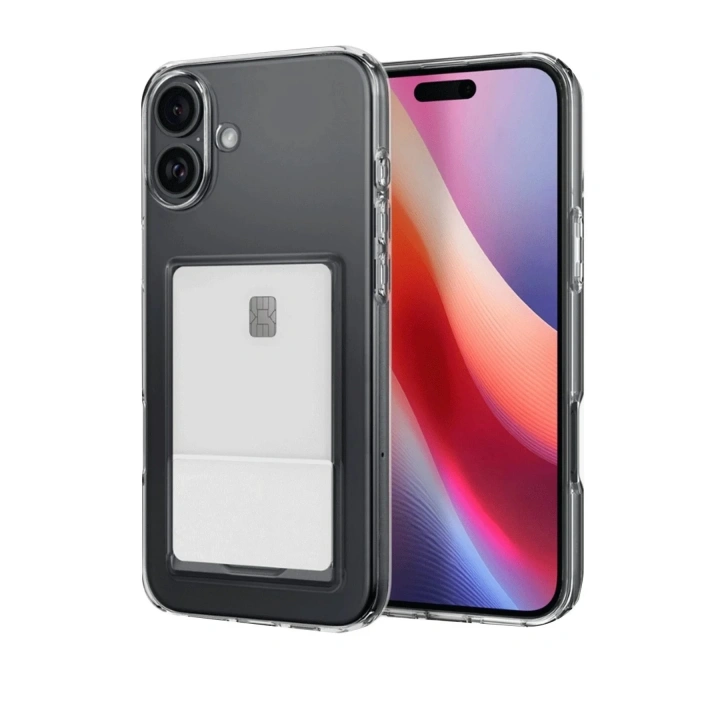 Mey İthalat®  iPhone 16 Plus Kılıf Kart Şeffaf Silikon - Şeffaf