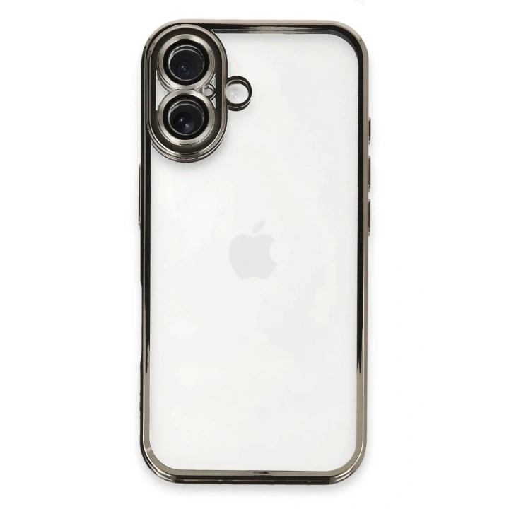 Mey İthalat®  iPhone 16 Plus Kılıf  Lensli Silikon - Titanyum Gri