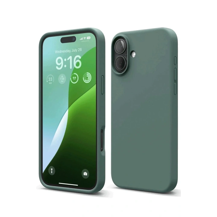 Mey İthalat®  iPhone 16 Plus Kılıf Nano içi Kadife Silikon - Koyu Yeşil