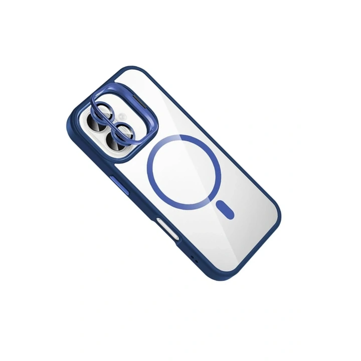Mey İthalat®   iPhone 16 Plus Remim Lensli Magsafe Standlı Kapak - Lacivert