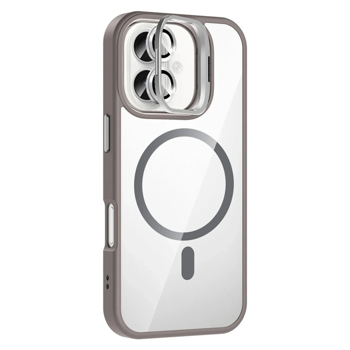 Mey İthalat®   iPhone 16 Plus Remim Lensli Magsafe Standlı Kapak - Titan Gri