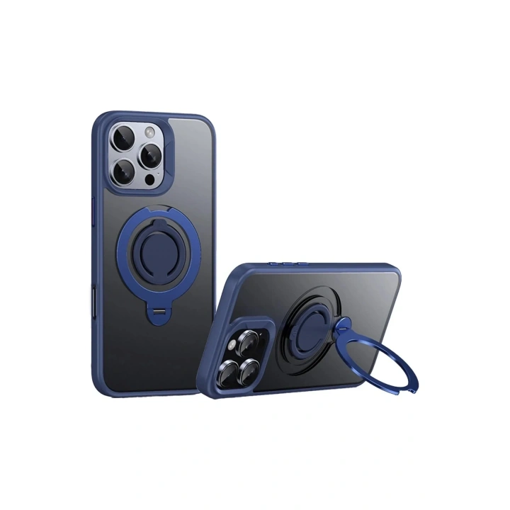 Mey İthalat®  iPhone 16 Pro Avatar 360 Dönen Magsafe Kapak - Lacivert