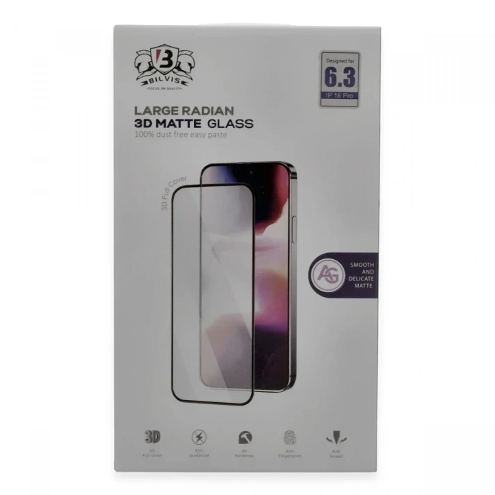 Mey İthalat®  iPhone 16 Pro Bilvis 3D Mat Cam Ekran Koruyucu