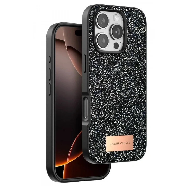 Mey İthalat®   iPhone 16 Pro Bright Simli Kapak - Siyah