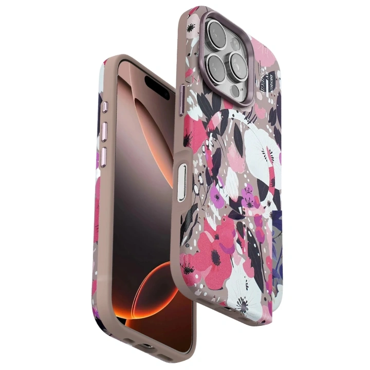Mey İthalat®  iPhone 16 Pro Flower Series Magsafe Kapak - Pembe