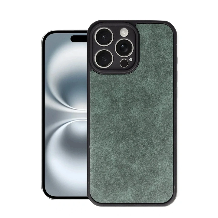 Mey İthalat®  iPhone 16 Pro Kılıf Aras Deri Kapak - Koyu Yeşil