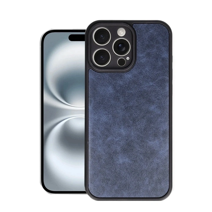 Mey İthalat®  iPhone 16 Pro Kılıf Aras Deri Kapak - Lacivert