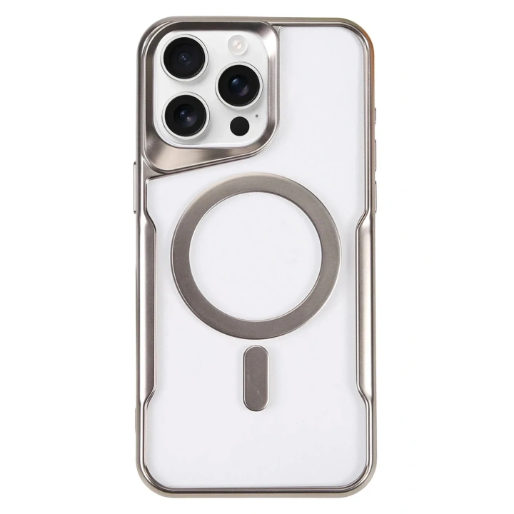 Mey İthalat®  iPhone 16 Pro Kılıf Boyi Magsafe Silikon Kapak - Gümüş