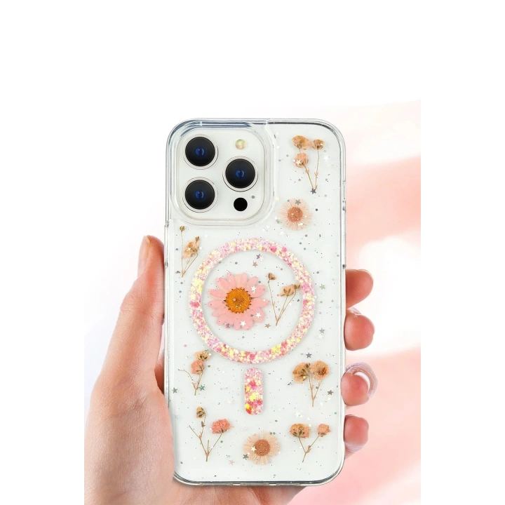 Mey İthalat®  iPhone 16 Pro Kılıf Daisy Simli Magsafe Kapak - Mor