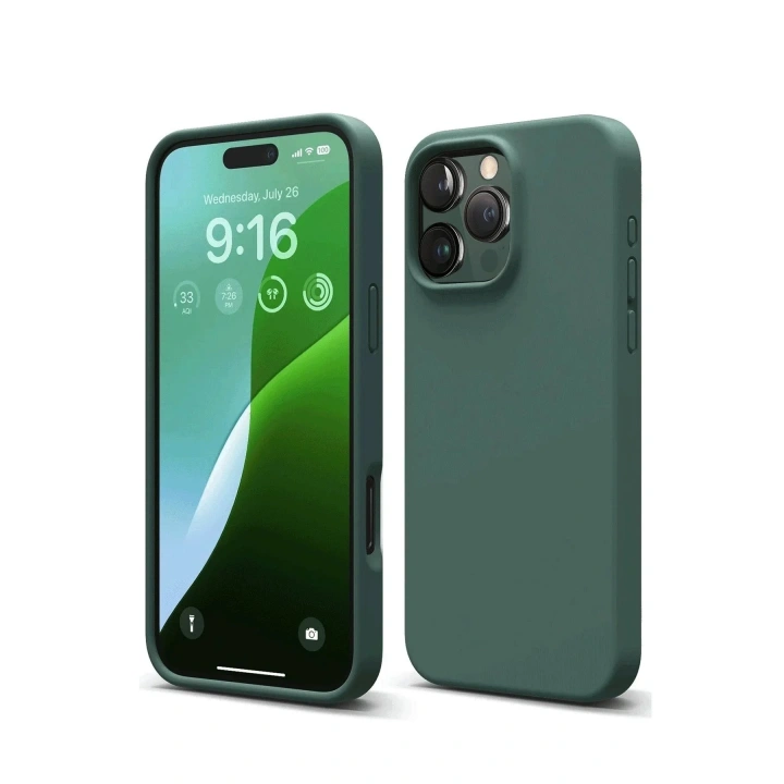 Mey İthalat®  iPhone 16 Pro Kılıf First Silikon - Koyu Yeşil