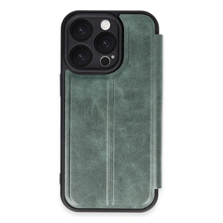 Mey İthalat®  iPhone 16 Pro Kılıf Flip Cover - Koyu Yeşil