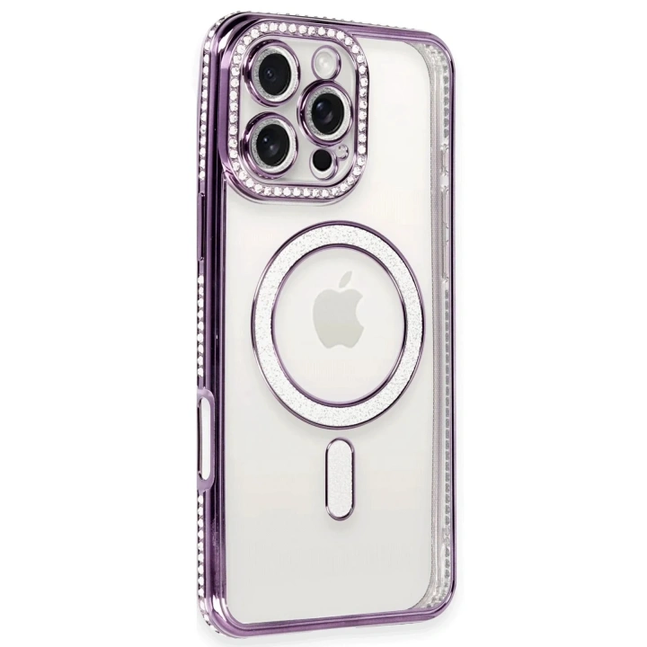 Mey İthalat®  iPhone 16 Pro Kılıf Joke Simli Magneticsafe Kılıf - Derin Mor