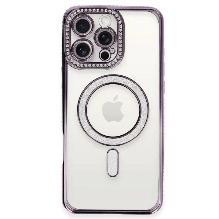 Mey İthalat®  iPhone 16 Pro Kılıf Joke Simli Magneticsafe Kılıf - Derin Mor