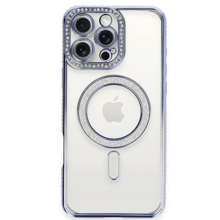 Mey İthalat®  iPhone 16 Pro Kılıf Joke Simli Magneticsafe Kılıf - Mavi