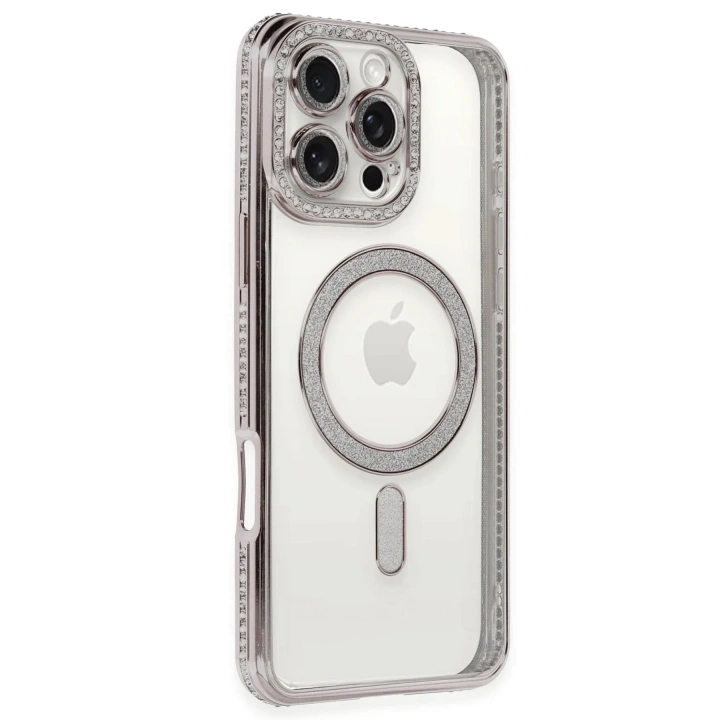 Mey İthalat®  iPhone 16 Pro Kılıf Joke Simli Magneticsafe Kılıf - Pembe