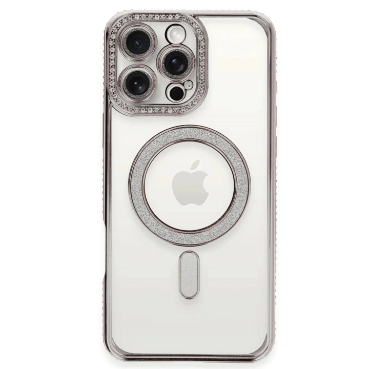 Mey İthalat®  iPhone 16 Pro Kılıf Joke Simli Magneticsafe Kılıf - Pembe