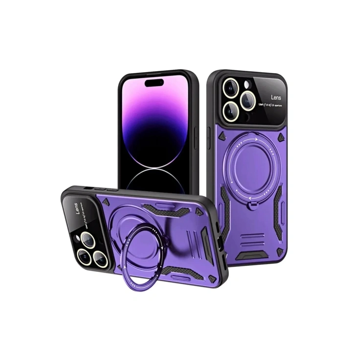 Mey İthalat®  iPhone 16 Pro Kılıf Joy Lens Standlı Kapak - Mor