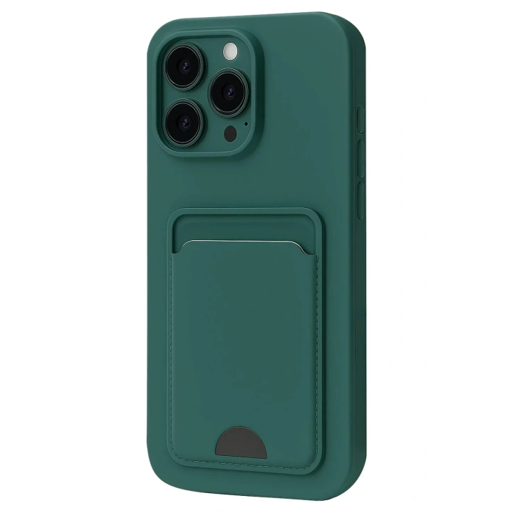 Mey İthalat®  iPhone 16 Pro Kılıf Kelvin Kartvizitli Silikon - Koyu Yeşil