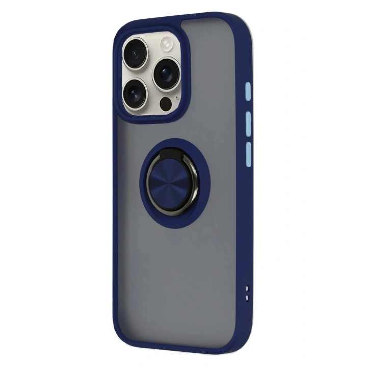 Mey İthalat®  iPhone 16 Pro Kılıf Montreal Yüzüklü Silikon Kapak - Lacivert