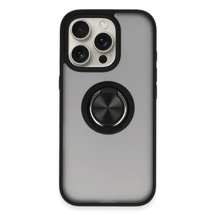 Mey İthalat®  iPhone 16 Pro Kılıf Montreal Yüzüklü Silikon Kapak - Siyah