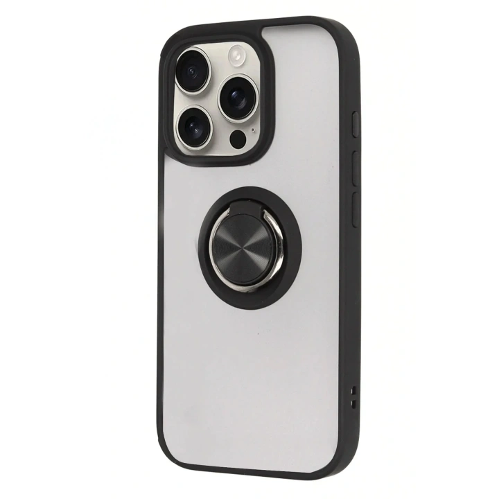 Mey İthalat®  iPhone 16 Pro Kılıf Montreal Yüzüklü Silikon Kapak - Siyah