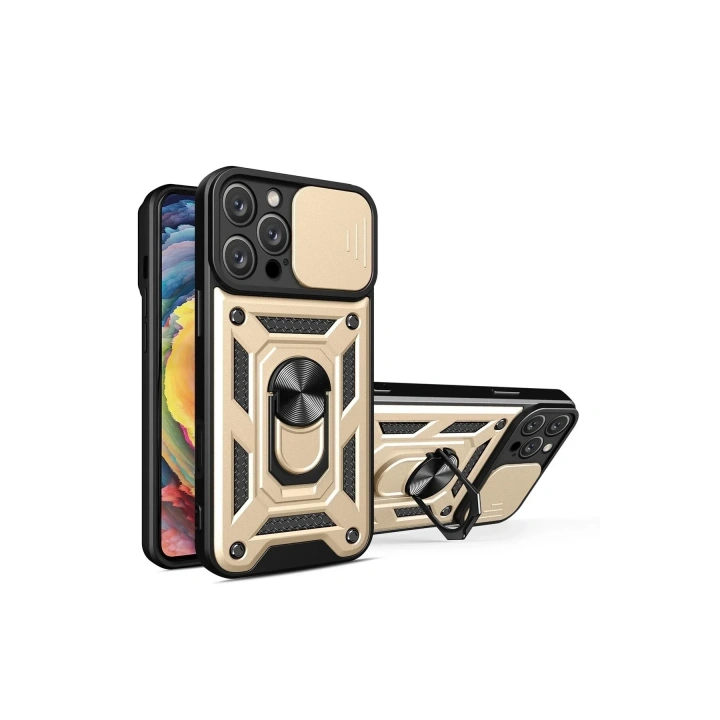 Mey İthalat®  iPhone 16 Pro Kılıf Pars Lens Yüzüklü Silikon - Gold