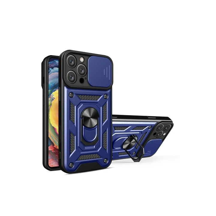 Mey İthalat®  iPhone 16 Pro Kılıf Pars Lens Yüzüklü Silikon - Lacivert