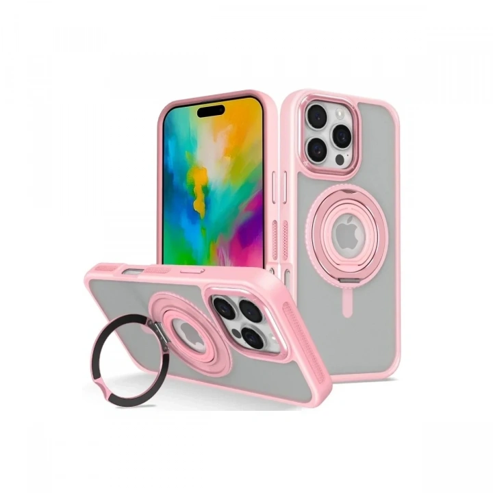 Mey İthalat®  iPhone 16 Pro Max Banza Magsafe Standlı Kapak - Pembe
