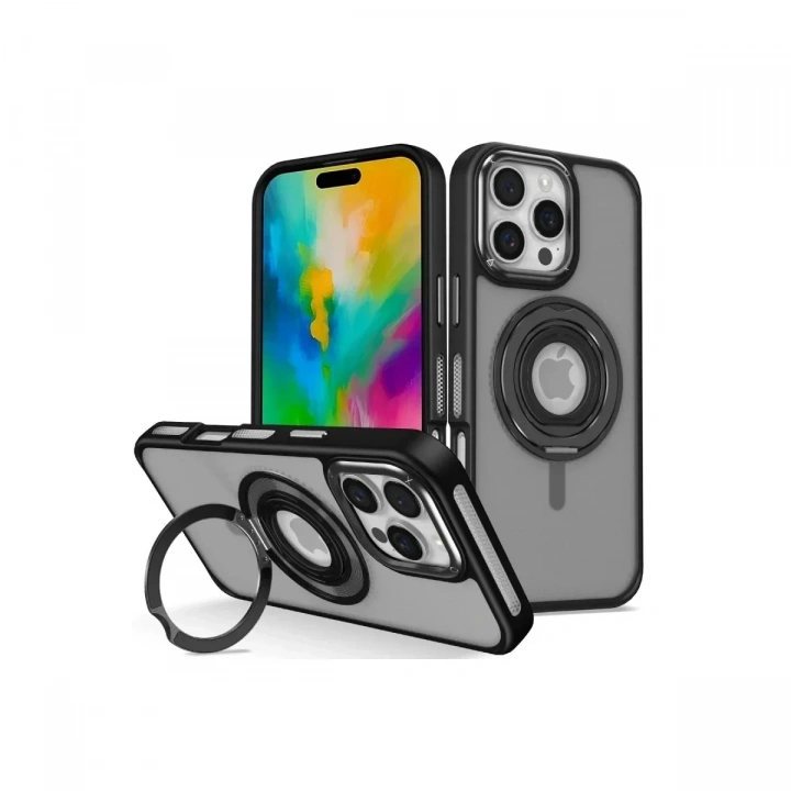 Mey İthalat®  iPhone 16 Pro Max Banza Magsafe Standlı Kapak - Siyah
