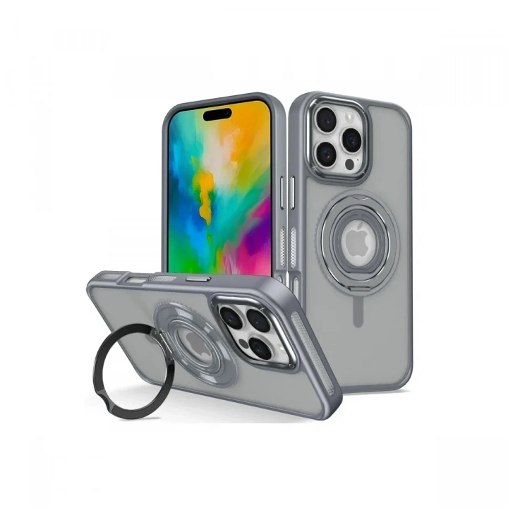Mey İthalat®  iPhone 16 Pro Max Banza Magsafe Standlı Kapak - Titan Gri
