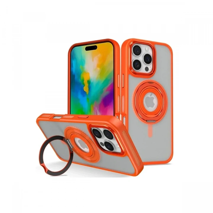 Mey İthalat®  iPhone 16 Pro Max Banza Magsafe Standlı Kapak - Turuncu