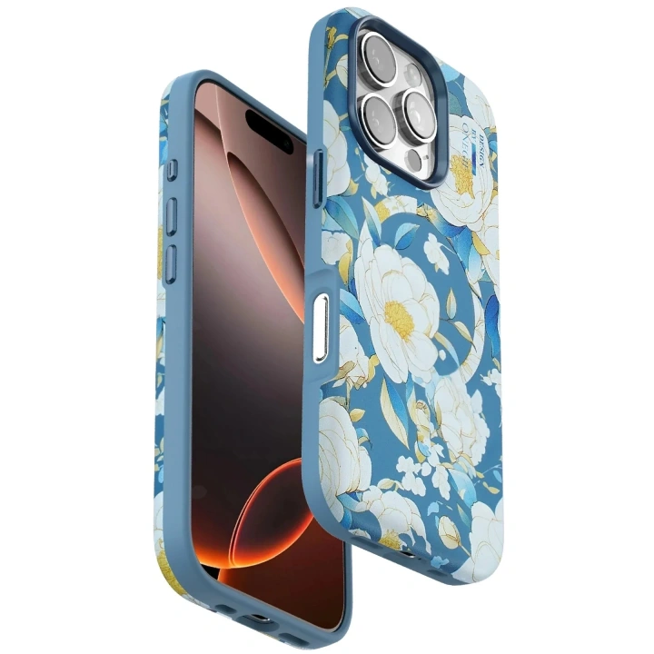 Mey İthalat®  iPhone 16 Pro Max Flower Series Magsafe Kapak - Mavi