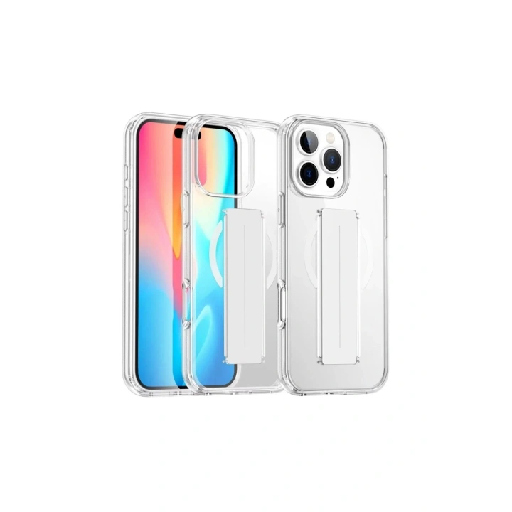 Mey İthalat®  iPhone 16 Pro Max Kılıf Alfa Magsafe Standlı Kapak - Şeffaf
