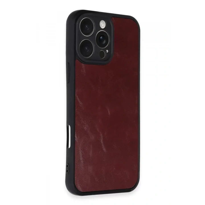 Mey İthalat®   iPhone 16 Pro Max Kılıf Aras Deri Kapak - Bordo