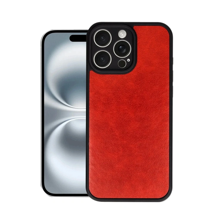 Mey İthalat®  iPhone 16 Pro Max Kılıf Aras Deri Kapak - Kırmızı