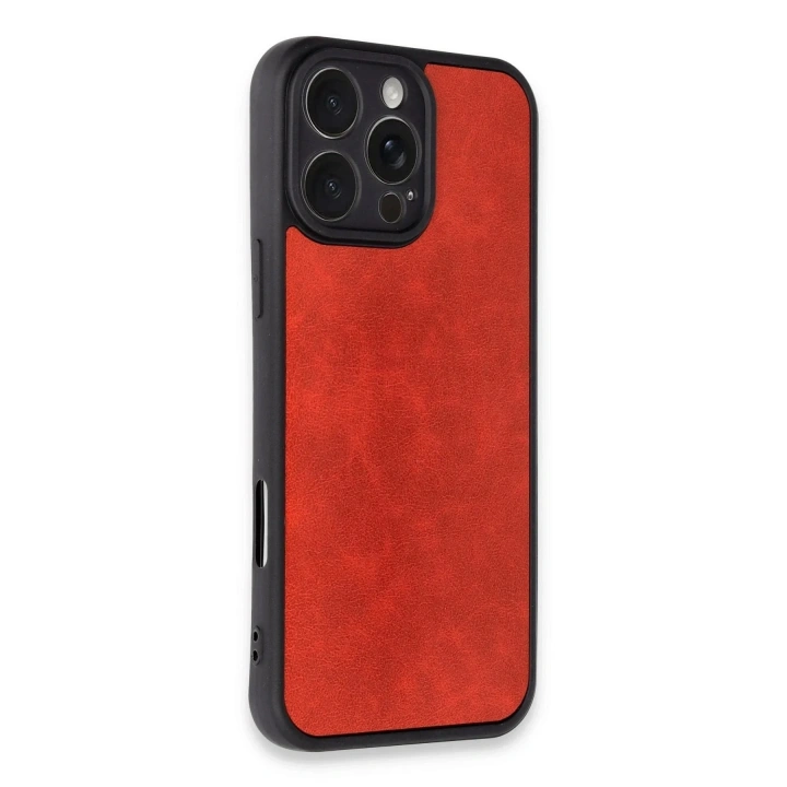 Mey İthalat®  iPhone 16 Pro Max Kılıf Aras Deri Kapak - Kırmızı