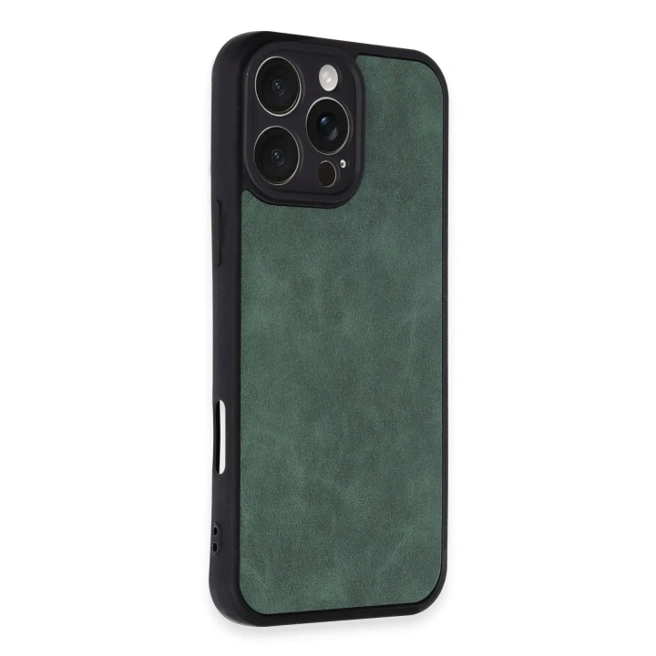 Mey İthalat®  iPhone 16 Pro Max Kılıf Aras Deri Kapak - Koyu Yeşil