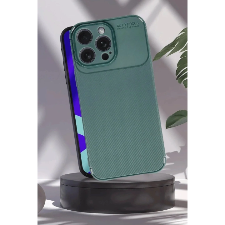 Mey İthalat®  iPhone 16 Pro Max Kılıf Auto Focus Karbon Kapak - Koyu Yeşil