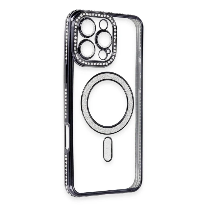 Mey İthalat®  iPhone 16 Pro Max Kılıf Joke Simli Magneticsafe Kılıf - Gri