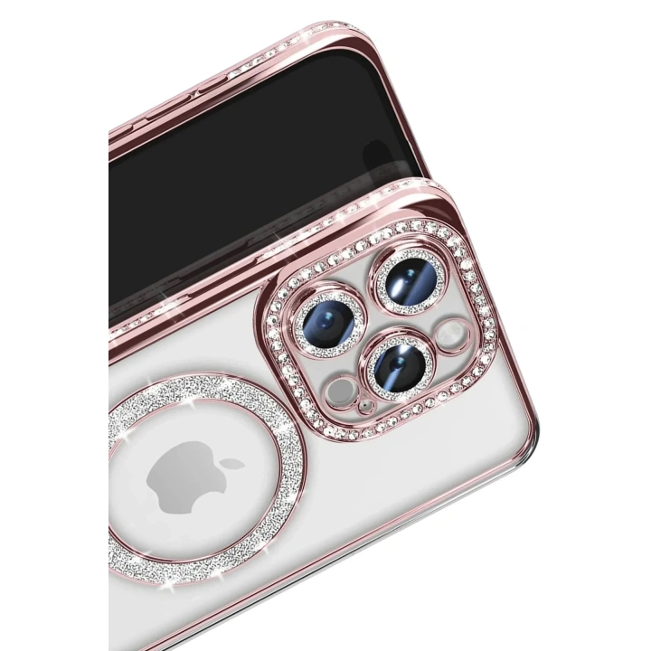 Mey İthalat®  iPhone 16 Pro Max Kılıf Joke Simli Magneticsafe Kılıf - Pembe