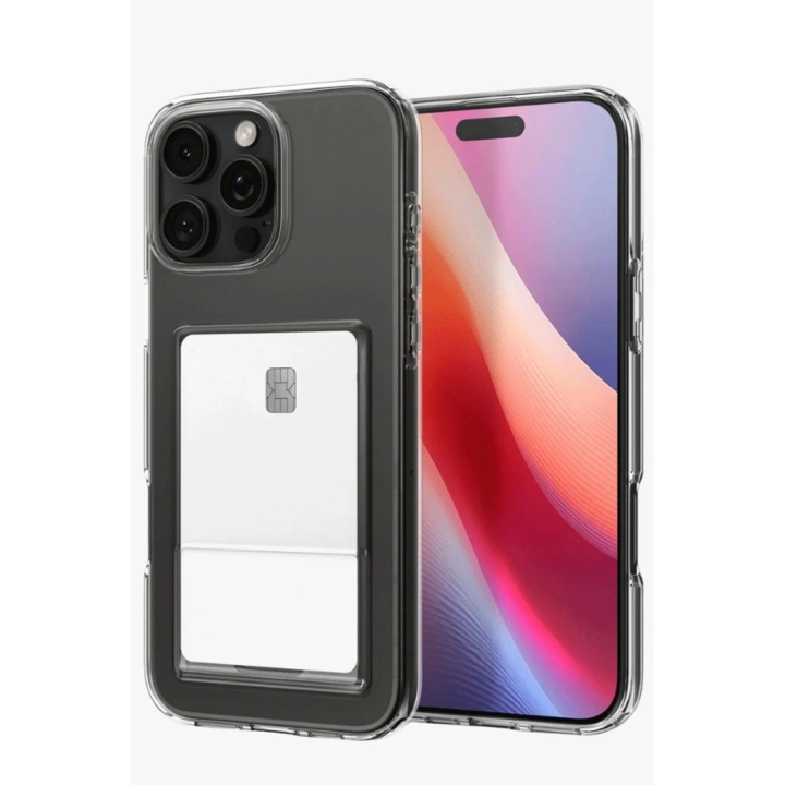 Mey İthalat®  iPhone 16 Pro Max Kılıf Kart Şeffaf Silikon - Şeffaf