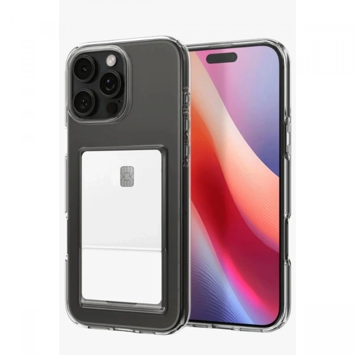 Mey İthalat®  iPhone 16 Pro Max Kılıf Kart Şeffaf Silikon - Şeffaf