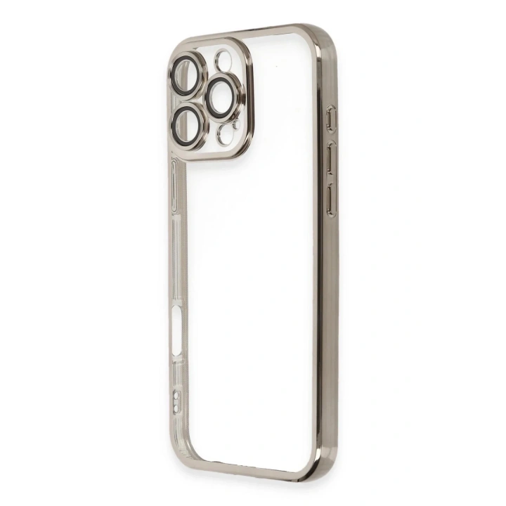 Mey İthalat®  iPhone 16 Pro Max Kılıf  Lensli Silikon - Titanyum Gri