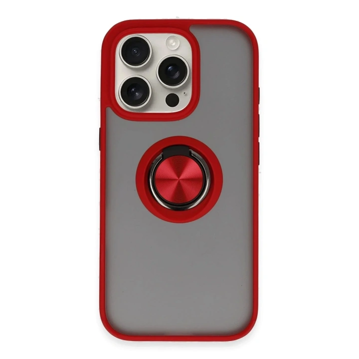 Mey İthalat®  iPhone 16 Pro Max Kılıf Montreal Yüzüklü Silikon Kapak - Kırmızı