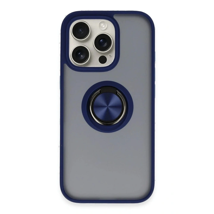 Mey İthalat®  iPhone 16 Pro Max Kılıf Montreal Yüzüklü Silikon Kapak - Lacivert