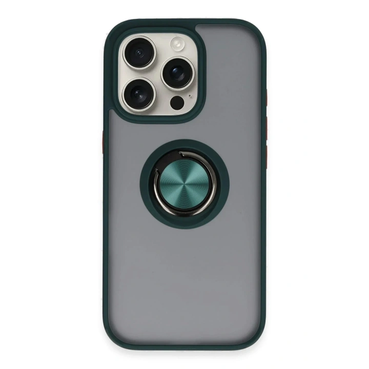 Mey İthalat®  iPhone 16 Pro Max Kılıf Montreal Yüzüklü Silikon Kapak - Yeşil