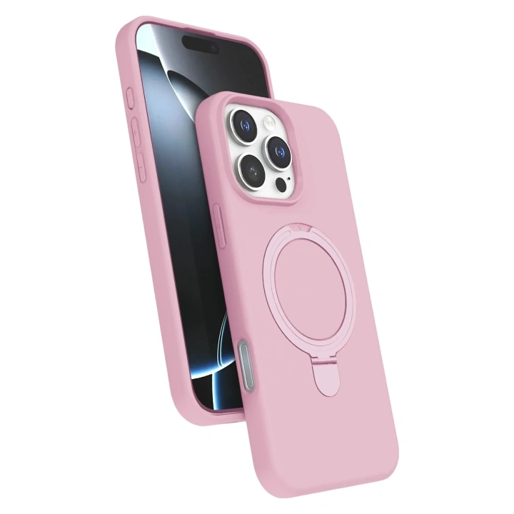 Mey İthalat®   iPhone 16 Pro Regal Magsafe Standlı Kapak - Açık Pembe
