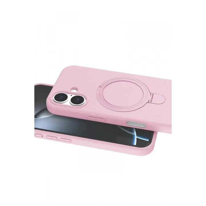 Mey İthalat®   iPhone 16 Regal Magsafe Standlı Kapak - Açık Pembe